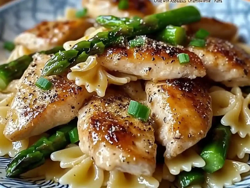 Lemon Garlic Chicken with Asparagus Creamy Bowtie Pasta