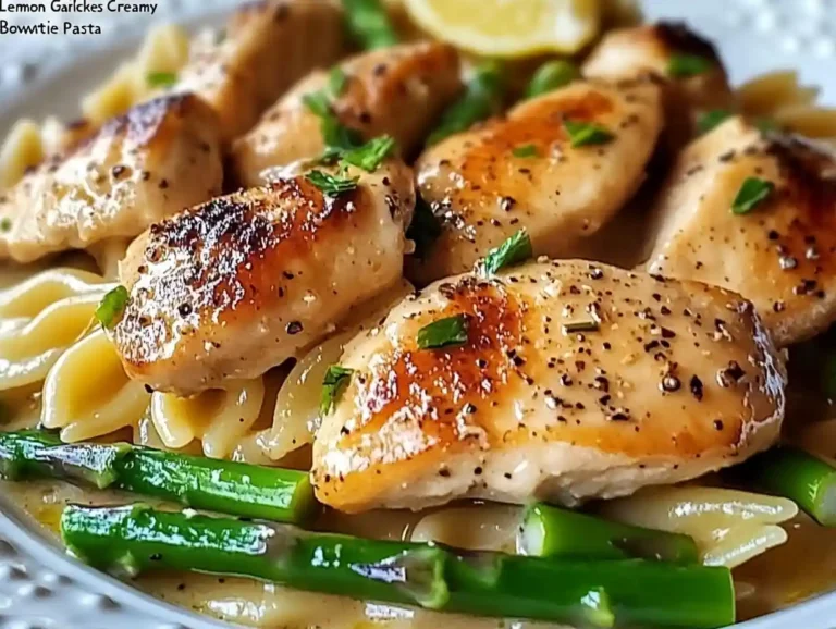 Lemon Garlic Chicken with Asparagus Creamy Bowtie Pasta