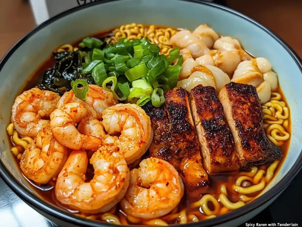 Spicy Shrimp Ramen with Chicken Tenderloin