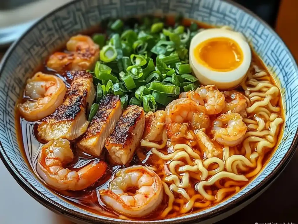 Spicy Shrimp Ramen with Chicken Tenderloin